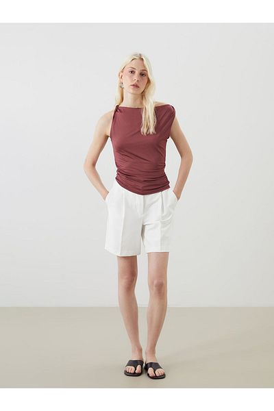 LC Waikiki Pink U-Neck Gathered Blouse