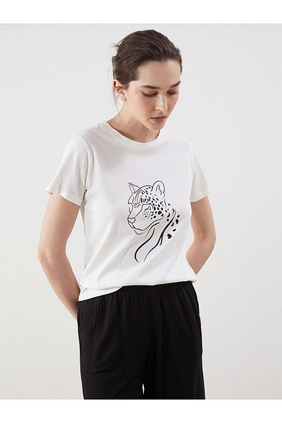 LC Waikiki New Season Crew Neck Printed Combed Cotton Women's T-Shirt - S5Jd43Z8