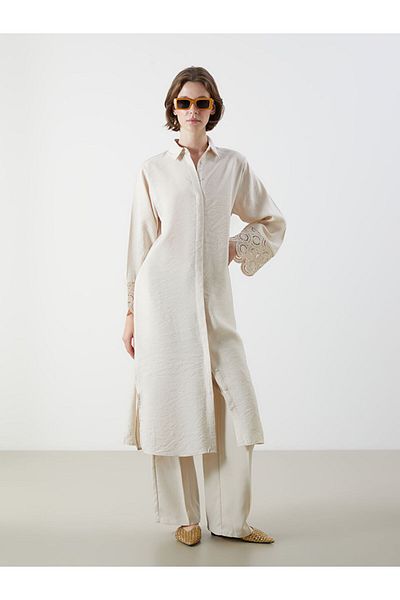LC Waikiki Beige Crochet Detailed Modal Blend Women's Shirt Tunic