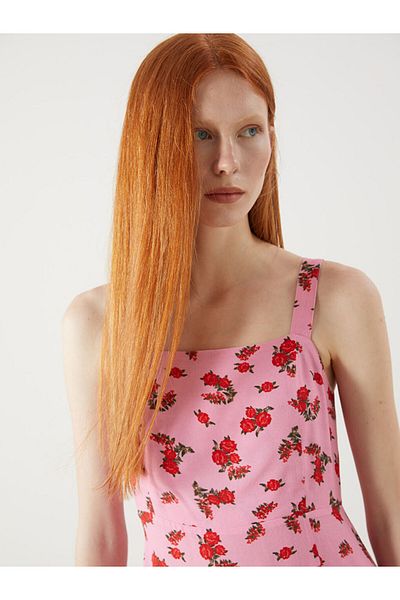 LC Waikiki Xside Pink Square Neck Floral Dress