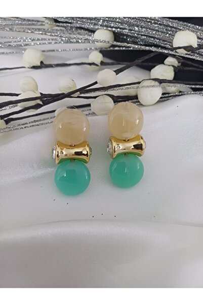 Fulyalia Aksesuar Su yeşili-krem küpe