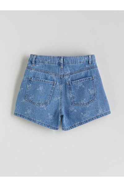 LC Waikiki Indigo Stitch Printed Girl's Jean Shorts