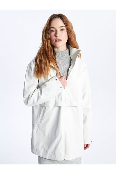 LC Waikiki Hooded Plain Leather Look Women's Raincoat