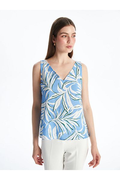 LC Waikiki Blue V-Neck Floral Blouse
