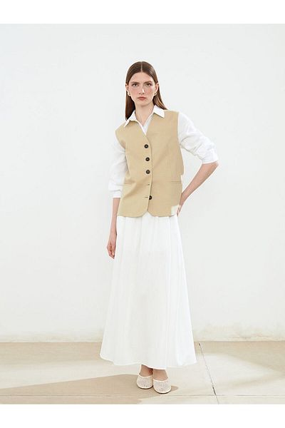 LC Waikiki V-Neck Linen Blended Women's Classic Vest