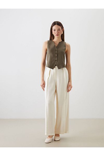 LC Waikiki V Neck Linen Women's Classic Vest