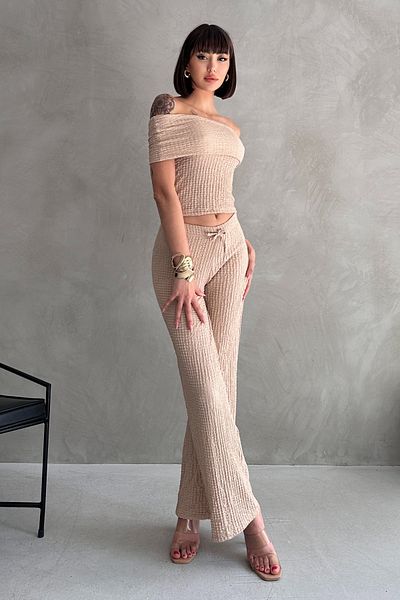 Rabi Shine Gofre Fabric Madonna Collar Pants Suit