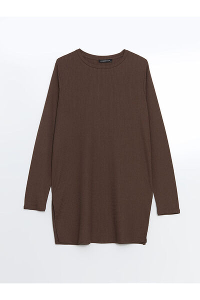 LC Waikiki Brown Crew Neck Textured Women's Tunic