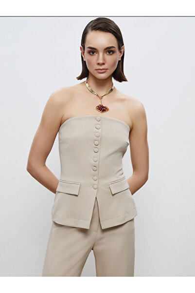 LC Waikiki Strapless Neckline Buttoned Blouse