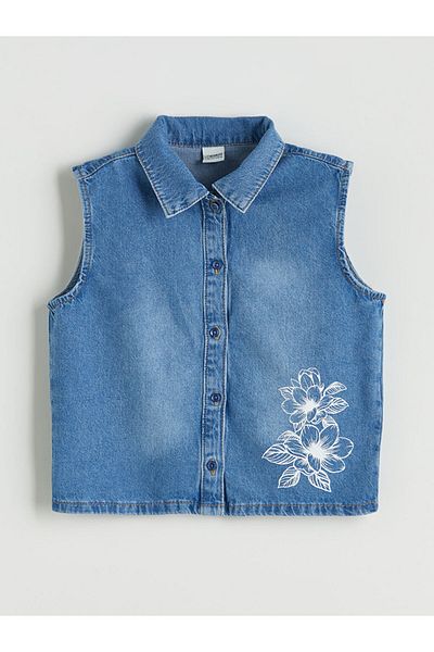 LC Waikiki Lcw Floral Girl's Crop Jean Shirt Fast Fashion
