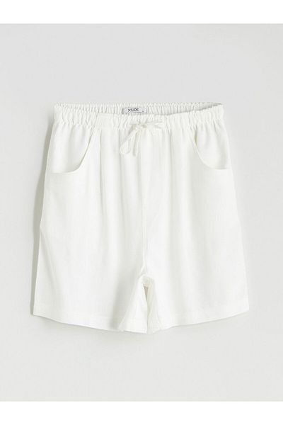 LC Waikiki Xside White Women's Shorts with Elastic Waist Linen Blend