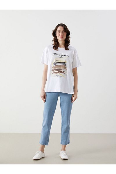 LC Waikiki Tricou pentru femei cu imprimeu Crew Neck New Season - S5FA38Z8