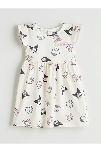 LC Waikiki Ecru Hello Kitty Printed Girl's Combed Cotton Dress