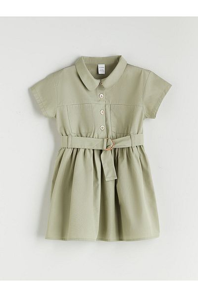 LC Waikiki Basic Girl's Dress with Green Belt