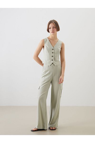 LC Waikiki New Season V-Neck Linen Blend Women's Classic Vest - S5Gu00Z8