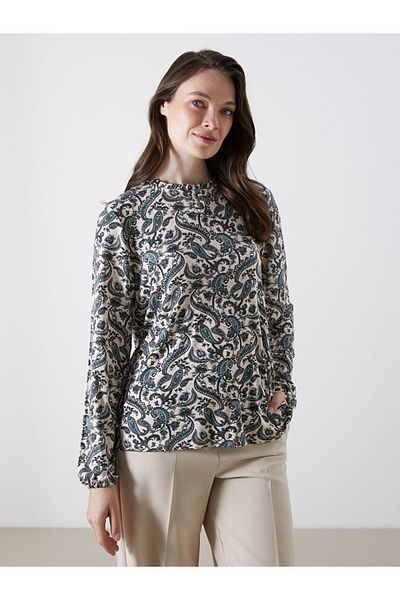 LC Waikiki Grace Navy Blue Stand Collar Patterned Women's Blouse