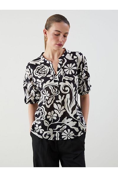 LC Waikiki Black Cheeky Collar Patterned Blouse