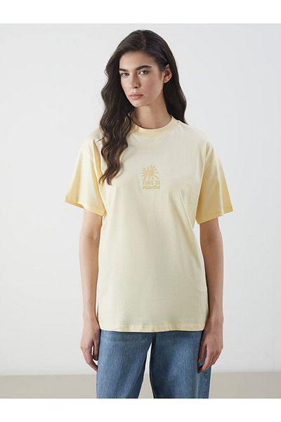 LC Waikiki Pink Crew Neck Printed Women's T-Shirt