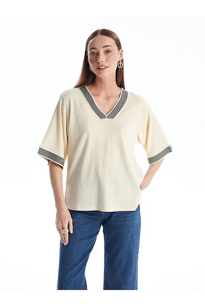 LC Waikiki V-Neck Stripe Detailed Oversize Women's Blouse