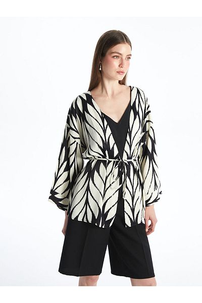 LC Waikiki Shawl Collar Patterned Satin Women's Kimono