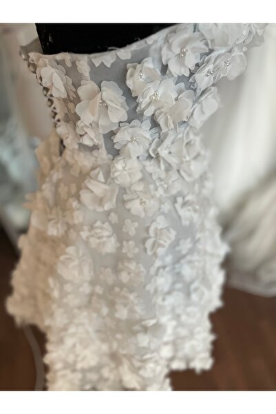 ABAD.HANDMADE 3 boyut çiçek detaylı mini After party gelinlik