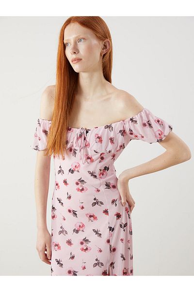 LC Waikiki Xside Pink U-Neck Floral Bodycon Dress