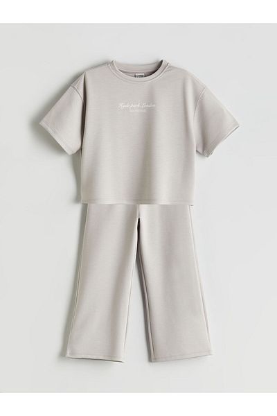 LC Waikiki Indigo Crew Neck Soft Touch Girl's T-Shirt and Sweatpants