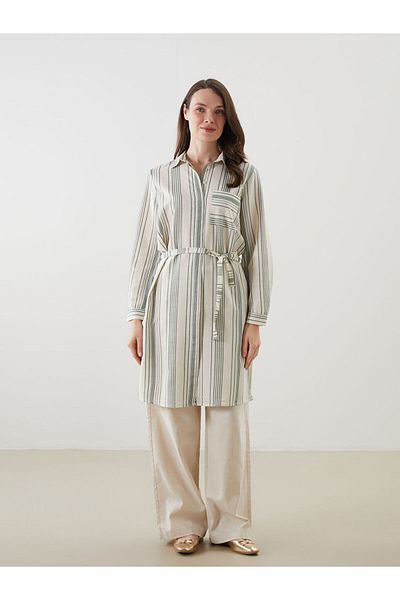 LC Waikiki New Season Striped Linen Blend Women's Shirt Tunic - S5L404Z8