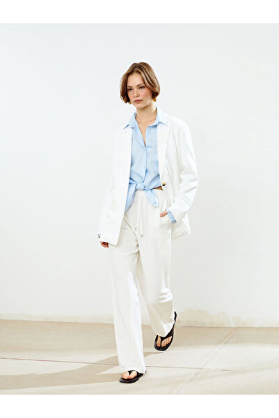 LC Waikiki White Elastic Waist Linen Blend Women's Trousers