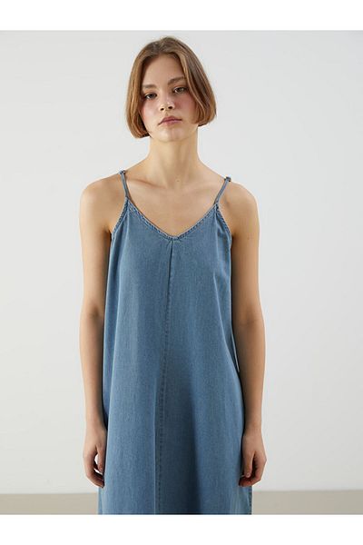 LC Waikiki Rochie de jeans cu bretele cu decolteu în V de sezon nou