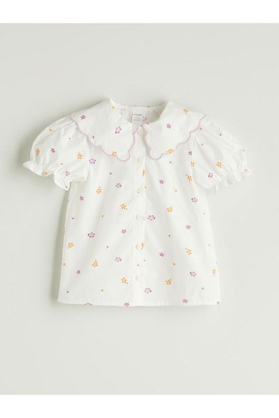 LC Waikiki Baby Collar Short Sleeve Floral Baby Girl Shirt