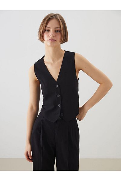 LC Waikiki V-Neck Linen Blended Women's Classic Vest
