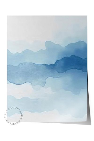 Postifull Frameless Wall Poster, Abstract Waves, Illustration, Blue Color Poster, 2025 Summer Selection, No:10966