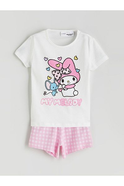 LC Waikiki Ecru Kuromi Printed Girl's T-Shirt and Shorts 2-Piece Set