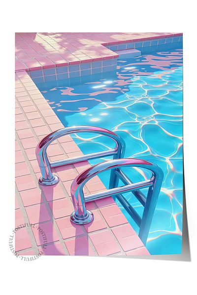 Postifull Frameless Wall Poster, Bright Pool, Illustration, Maximalist, Blue Color Poster, Summer Selection of 2025