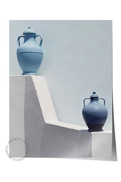 Postifull Poster de perete fără încadrare, două ghivece albastre, fotografie, poster de culoare albastră, selecție de vară 2025, NR:109707