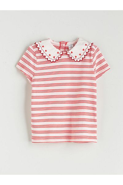 LC Waikiki Ecru Baby Collar Striped Girl's T-Shirt and Shorts 2-Piece Set
