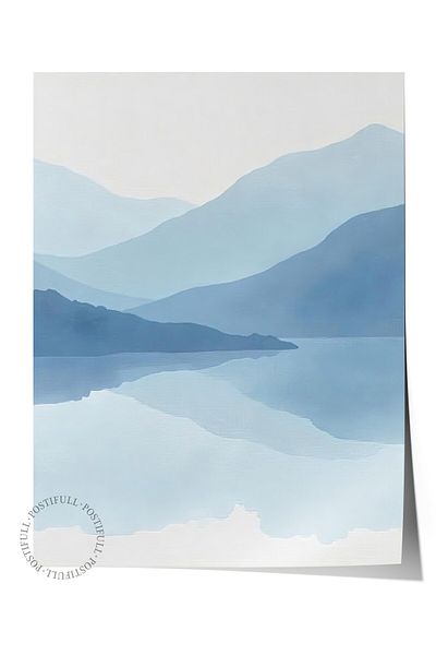 Postifull Poster de perete fără încadrare, munți abstracti, ilustrație, poster de culoare albastră, selecție de vară 2025, NR:109670