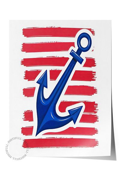 Postifull Frameless Wall Poster, Sea Anchor, Illustration, Blue Color Poster, 2025 Summer Selection, No:109571