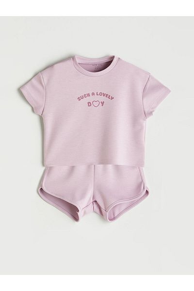 LC Waikiki Crew Neck Printed Baby Girl T-Shirt and Shorts Pack of 2
