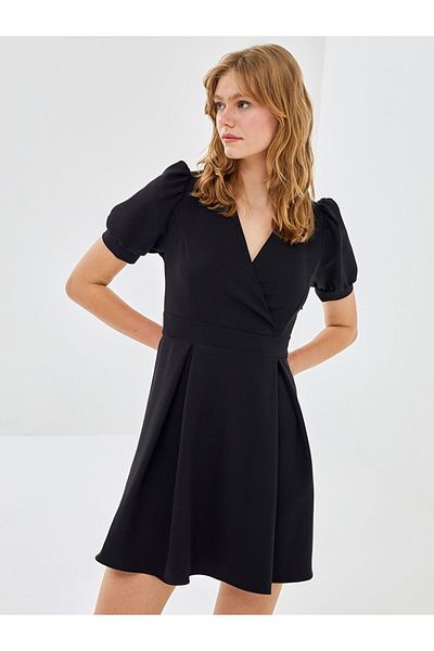 LC Waikiki Double Breasted Collar Straight Short Sleeve Women Dress