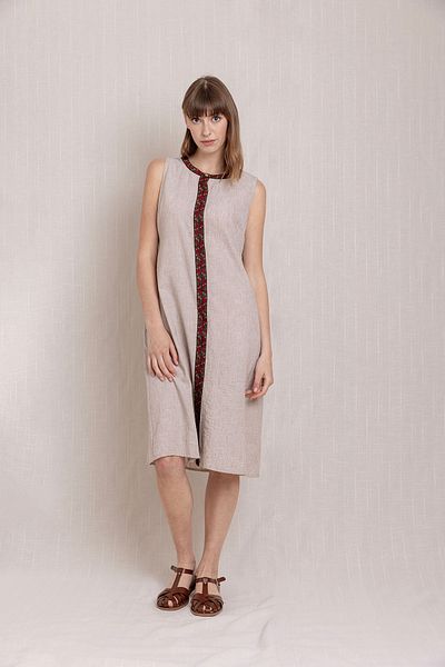 Volanlı Button Front Sleeveless Linen Dress