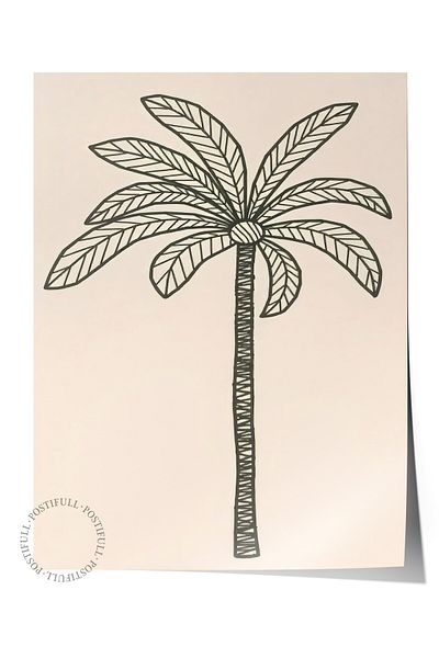 Postifull Frameless Wall Poster, Palm Tree, Illustration, Gray Color Poster, 2025 Summer Selection, No:109595