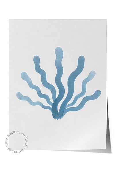 Postifull Frameless Wall Poster, Moss Growth, Illustration, Blue Color Poster, 2025 Summer Selection, No:10966