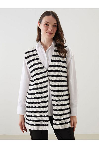 LC Waikiki V-Neck Striped Women's Knitwear Vest