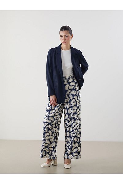 LC Waikiki Beige Elastic Waist Patterned Women's Trousers