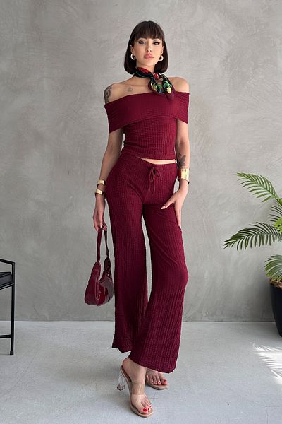 Rabi Shine Gofre Fabric Madonna Collar Pants Suit