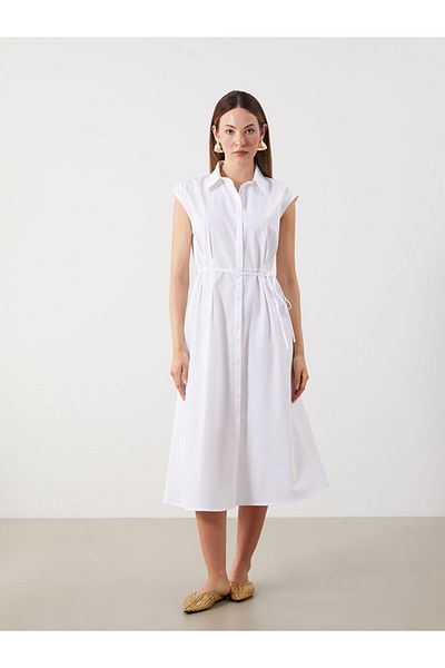 LC Waikiki White Waist Seated Pleated Shirt Dress