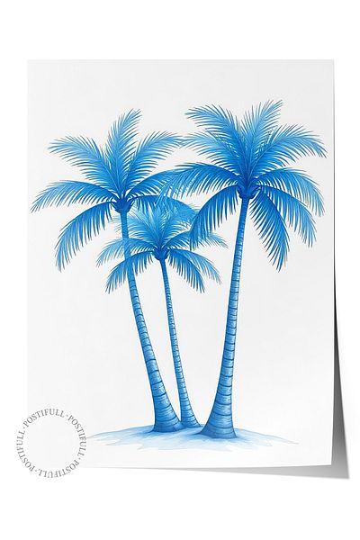 Postifull Frameless Wall Poster, Palm Trees, Illustration, Blue Color Poster, 2025 Summer Selection, No:109