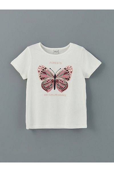 LC Waikiki New Season Crew Neck Butterfly Printed Girls T-Shirt - S5J399Z4